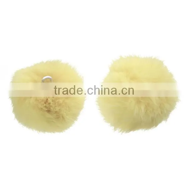 Angora Pom Pom Balls DIY Craft Decoration Pale Yellow With Ring 80mm Dia. photo-3