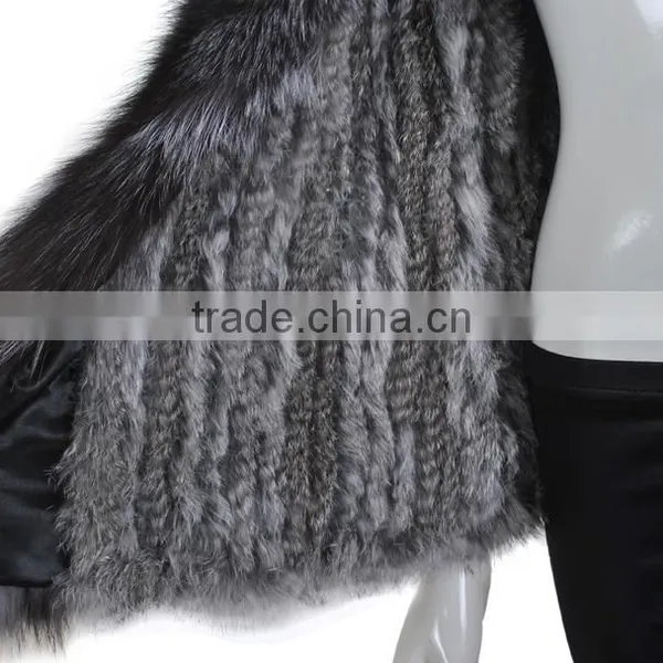 YR263 Genuine Rabbit Knit Fur Vest With Fox Collar Top Quality photo-3