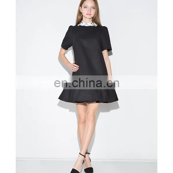 2016 Hot Selling Popular Bird Collar Black Peplum Dress Fashionable Mature Women Wear photo-2