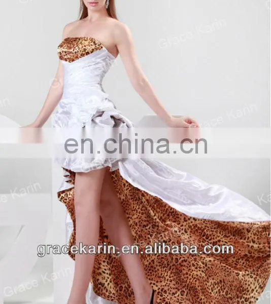 Short Front Long Back Evening Prom Party Dress Fashion Lastest White & Leopard Strapless Cocktail Dress CL4468 photo-2