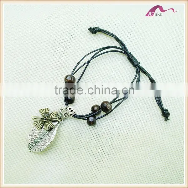 Spring Boho New Design Wooden Bead Leather Rope Bangle Bracelets Quality Choice photo-2