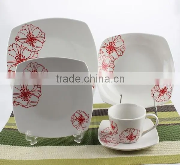2015 30pcs Fine Square Shaped New Design Porcelain Dinner Set With Decal Printing photo-3