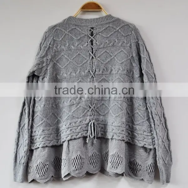 Sweater Dress Women Grey Lace Skirt Jumper Sweaters photo-2