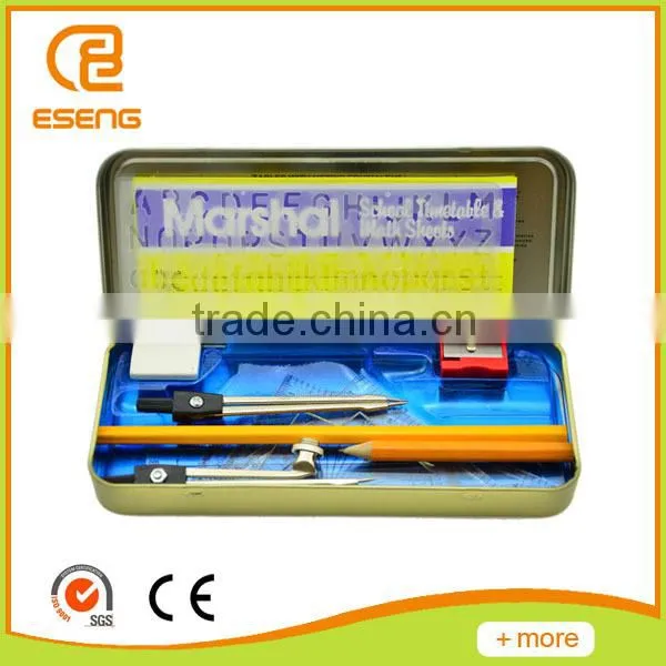 School Metal Box With Math Geometry Set