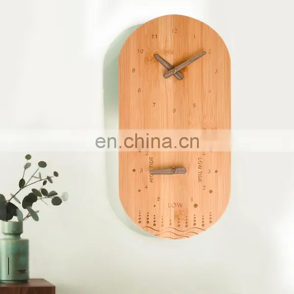Multifunctional Eco Friendly 100% Natural Bamboo Oval Tide And Singing Bowl Analog Wall Clock photo-2