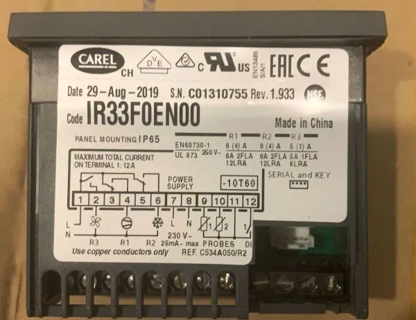 Carel Supermarket Refrigerator Thermostat IR33F0EN00 Cold Storage Controller photo-2