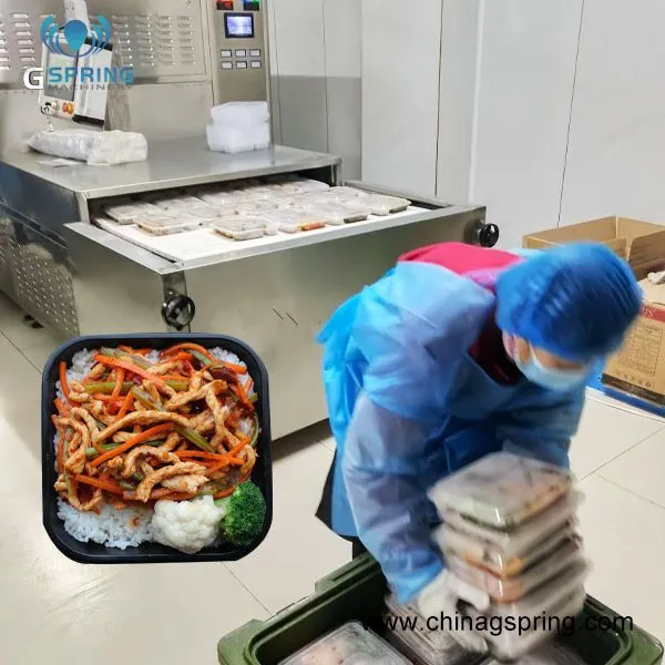 PLC Control Continuous Conveyor Microwave Heating Sterilization Machine For Fast Food / Burgers / Chicken Nuggets