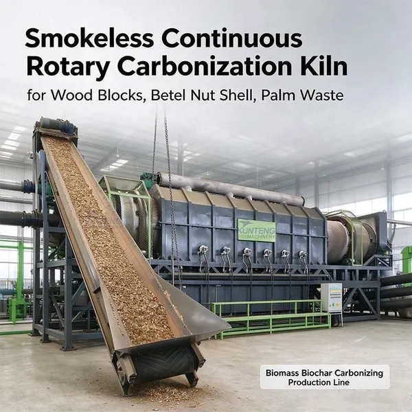 Smokeless Continuous Rotary Carbonization Kiln for Wood Blocks Betel Nut Shell Palm Waste Biochar Carbonizing Production Line