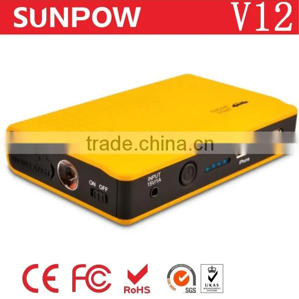 Sunpow 8000mah Colorful and Multi-Function 12v Car Jump Starter Mobile Power Bank Battery Booster With Air Compressor