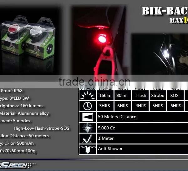 160lumen USB Rechargeable Red 3w Led Bicycle Safety Light photo-3