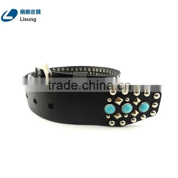 Lady Genuine Leather Turquoise Rhinestone Dress Strap Belt photo-2