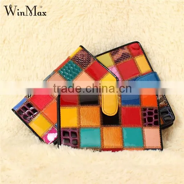China Genuine Cow Leather Panelled Purse Lady Clutch Wallet Money Bag
