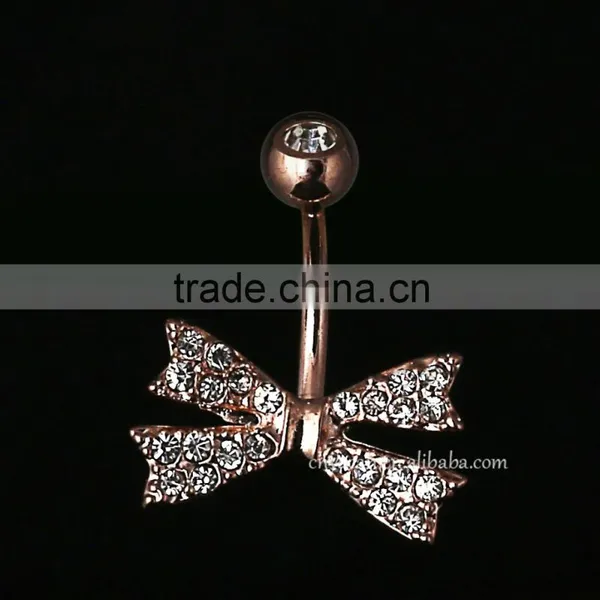 316L Steel Crystal Bowknot Belly Button Rings Adhesive Body Jewelry photo-4
