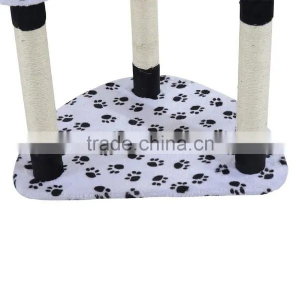 PawHut 60" Multilevel Cat Tree Condo - Beige/Brown Dots photo-6