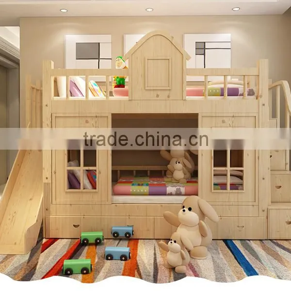 Factory Price Colourful Wood Children Bunk Bed With Slide photo-3