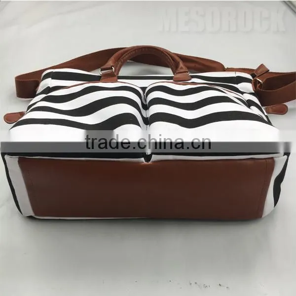 Black & White Stripe Cushioned Canvas Diaper Bag Mummy Bag Baby Diaper Bag photo-6