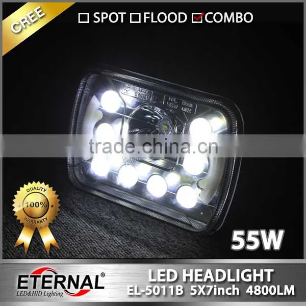 5x7in 55W Sealed Beam Led Headlightsealed Dual Beam With Halo Ring H4 Plug for Automotive Jeep off Road 4x4 Racing Vehicles photo-5