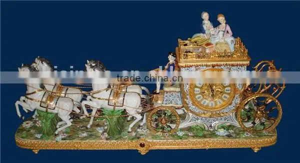 Vintage Art Decorated Ceramic Enamel Table Clock, Ornate Angel Playing Instrument Gilt and Turquoise Desk Clock photo-6