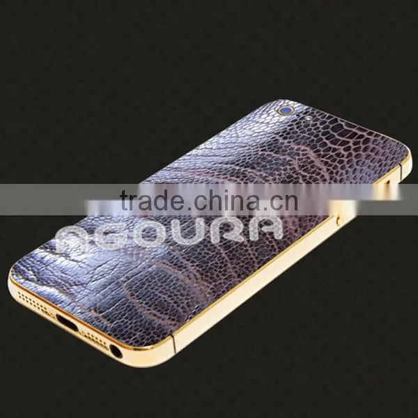 2017 Luxury 24k Gold Plating Housing With Genuine Leather for IPhone 5 5S photo-3
