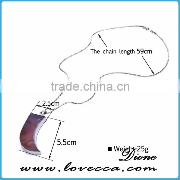 Ivory Shape Genuine Natural Agate Necklace Crystal Stone Pendant Necklace photo-6