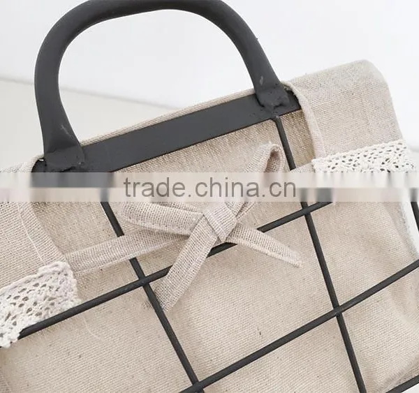 Black Rustic Wire Basket With Liner for Storage photo-2