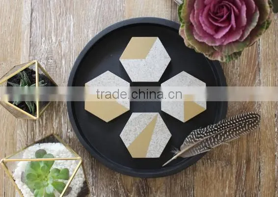 Kitchen Accessories Concrete Hexagon Coasters With Gold Hand-painted Marble Effect Coaster photo-3
