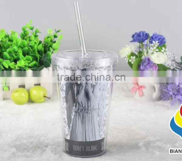 16oz Double Wall Plastic Tumbler With Lid and Straws photo-2