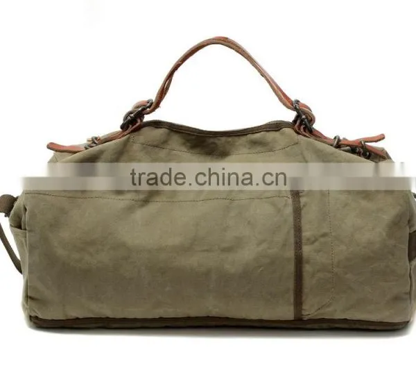 Unisex Vintage Casual Cotton Canvas Leather Shoulder Bag Weekend Bag Duffle Bag Travel Overnight Bag For Man & Women
