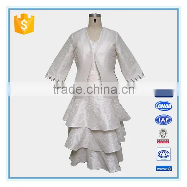 Fashion Business Suit 3/4 Sleeve Bolero+Dress Suit Flare Embroidery Skirt Sweep photo-3