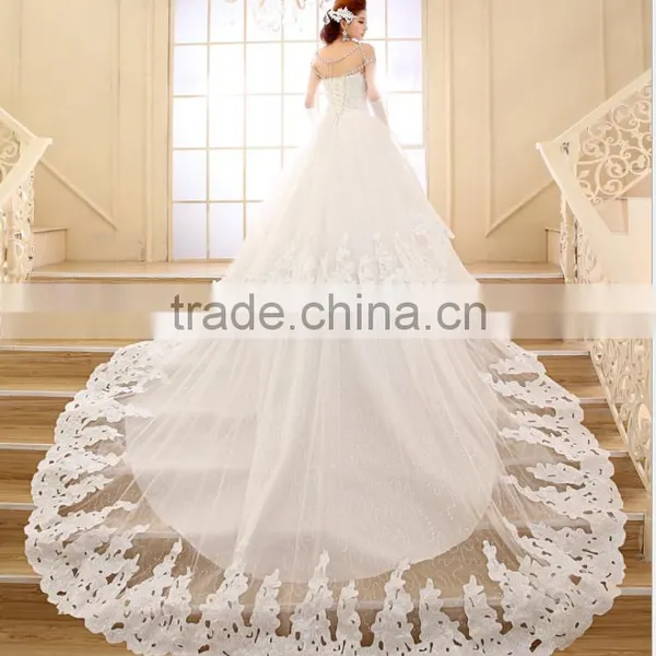 2016 New Wedding Fashion Towel Diamond Korean Style Long Drag Tail Wedding Dress Brides Slim Winter Wedding Dress photo-2