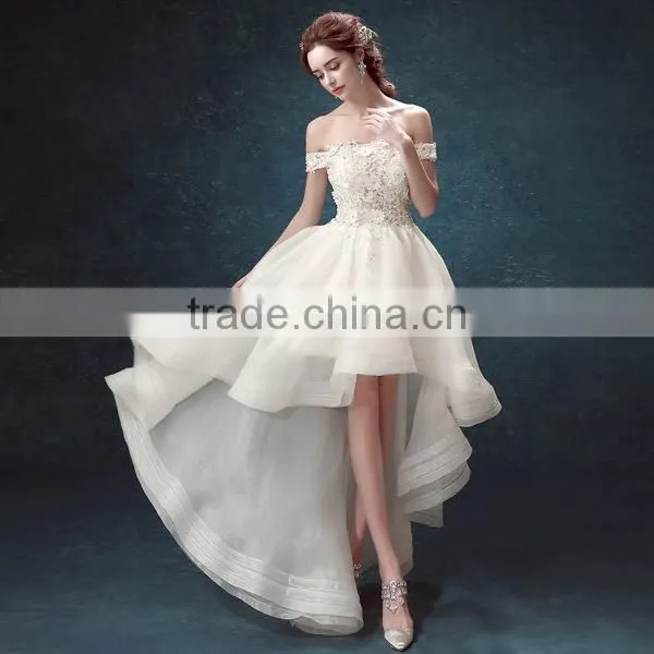 2017 Hot Selling French Style Lace Covered Front Short Long Back Wedding Dress