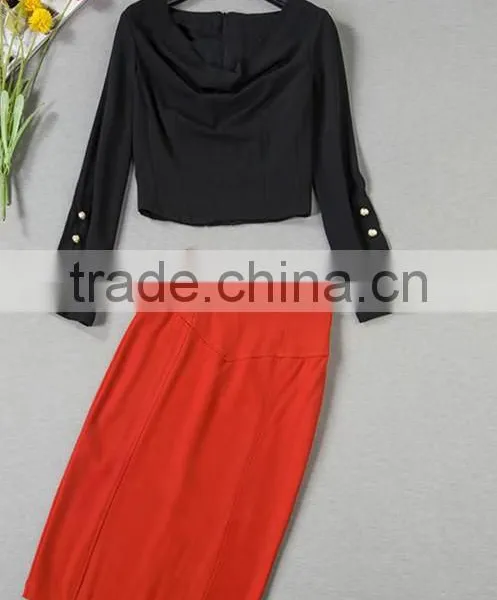 Wholesale Women Dress New Arrival Crop Top High Waisted Skirt 2 Piece Set Women Sexy Runway Top and Skirt Set Long Sleeves photo-2