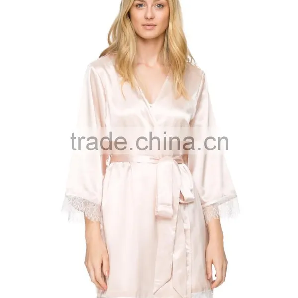 Fashion Wrap Front Long Sleeves Robe Relaxed Fit Silk Robe With Belt photo-6