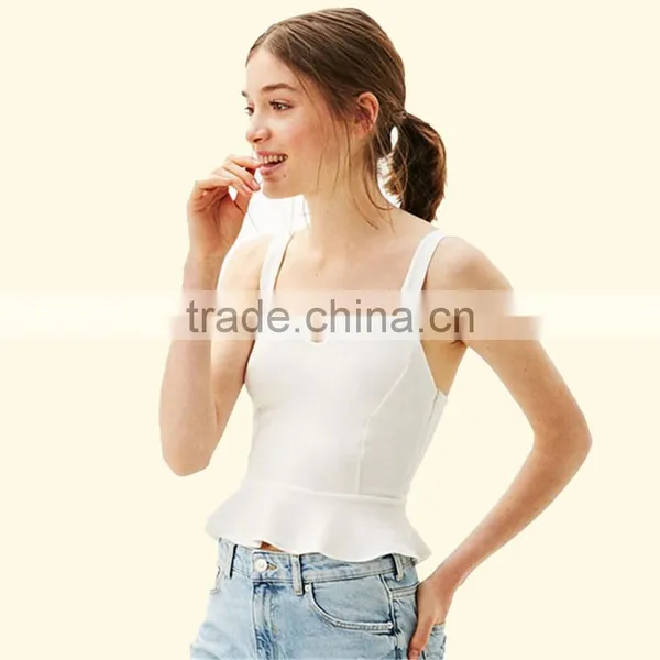 2017 OEM Girls Flounced Hem Cream Textured Corset Blouse Top photo-2