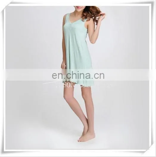 Ladies 95%Bamboo 5%Spandex Sleeveless Melange Color Nightwear Padded Pajamas photo-4