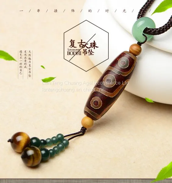 Nine Agate Pendant Necklace Pendant Accessories Simple Retro Vain Long Folk Style Agate Female Sweater Chain photo-3