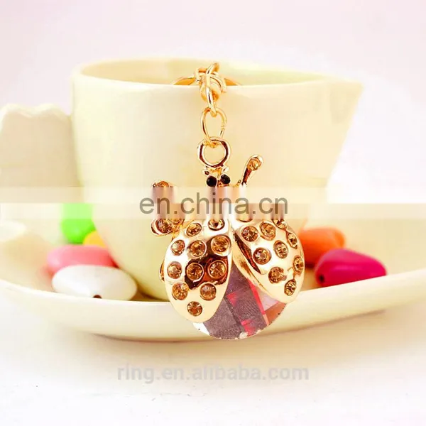 Cute Gold Plated Crystal Beetle Metal Car Keychain photo-4