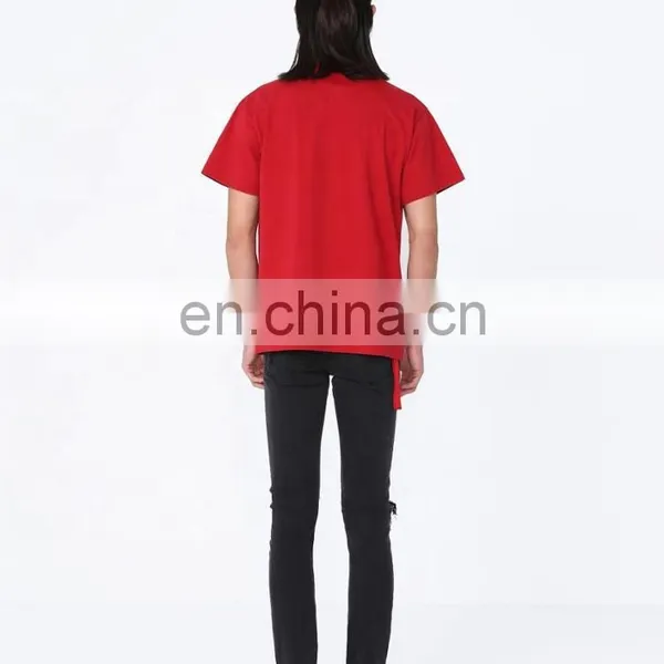 DiZNEW 2020 European and American Mens Vintage Pullover Organic Cotton t Shirt Red photo-6