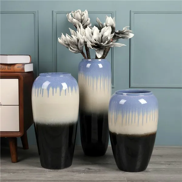Jingdezhen Simple Modern Countryside Style Large Black Yellow Ceramic Vase For Garden photo-2