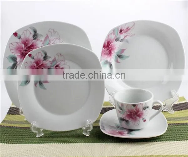 20 Pcs Porcelain Dinner Set With Part Decal Square Ceramic 20 Pcs Dinner Set photo-2