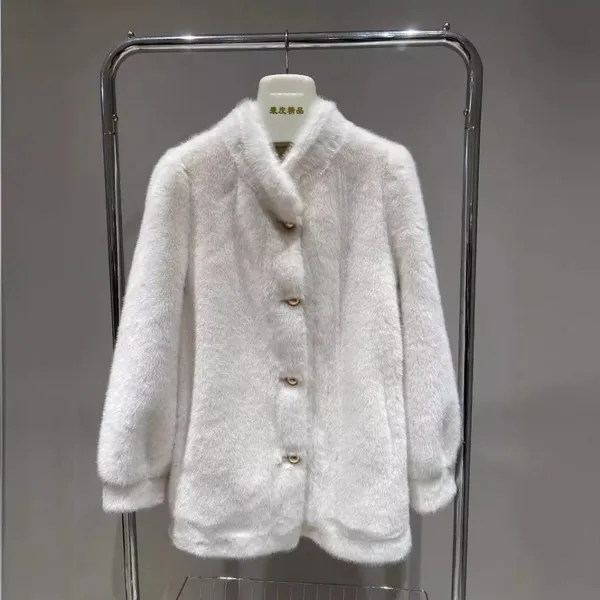 Mid-length Eco-friendly Fur One-piece Coat for Women's European Station Winter New Warm Faux Mink Coat photo-2