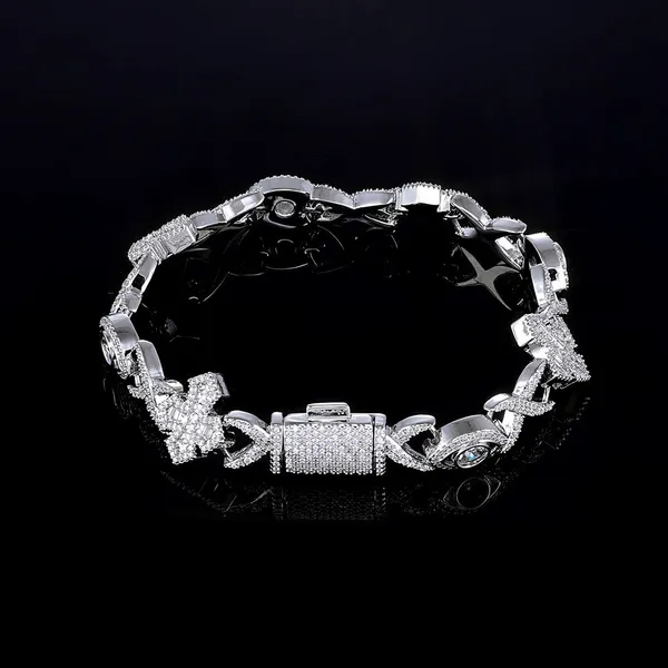 Hip Hop Jewelry Cuban Link Chain Bracelet With Cross Eye Design Iced Out Baguette CZ Stones Chain Gifts for Women photo-5
