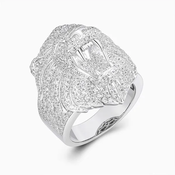 Shining Star Jewelry Real 925 Silver White Gold Cubic Zirconia Lion Head Rings For Men photo-3