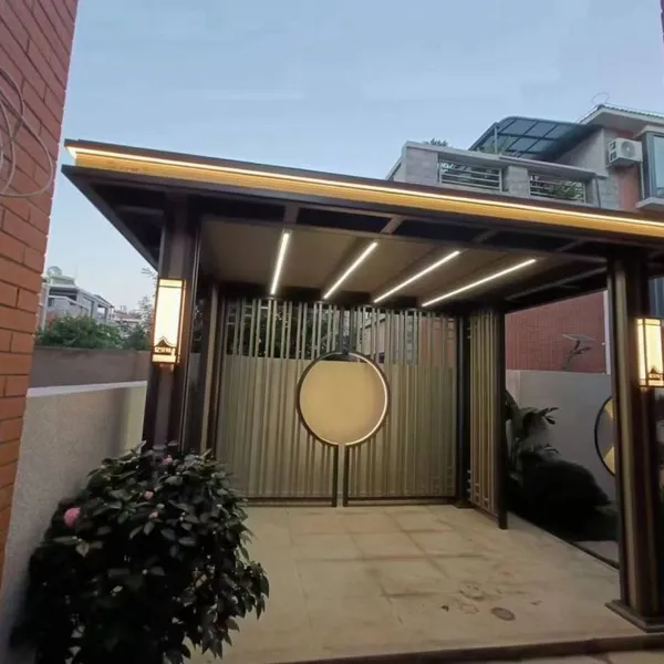 New Chinese Style Aluminum Pavilion With Full LED Lighting & Decorative Moon Screen, Modern Backyard Gazebo for Villa Courtyard