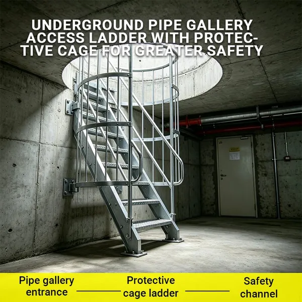 Galvanized Steel Enclosed Safety Cage Vertical Ladder Anti Corrosion for Water Tank & Tower