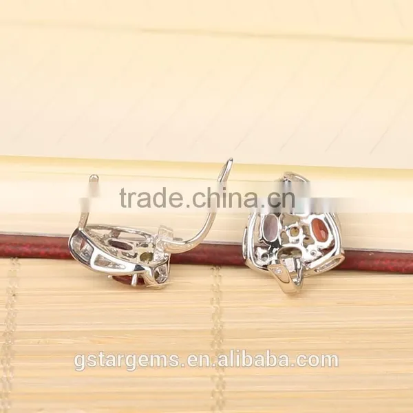 925 Sterling Silver 2.5CT Genuine Mix Gems Clip Earring 2015 Newest Style Colorful Earring photo-3