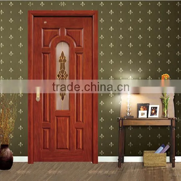 China High Quality Half View Art Glass Solid Wood Door for Bathroom photo-4