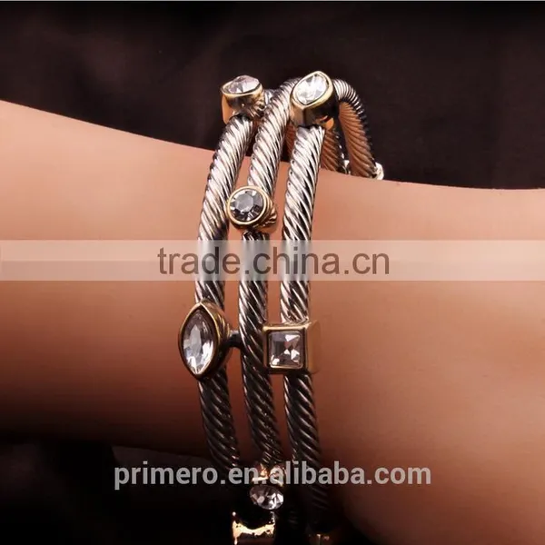 New Arrival Crystal Opening Retro Multilayer Bar Thread Silver Twist Bangles Bracelet photo-2