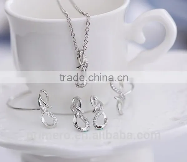 Fashion 18K White Plated Infinity Rhinestone Earrings Necklace Bracelet Set Jewelry photo-4