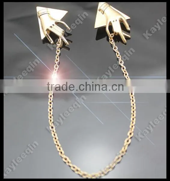 Punk Metal Quality Gold Hand Brooch Shirt Collar Buckle Cardigan Clips Collar Sweater Guard photo-6